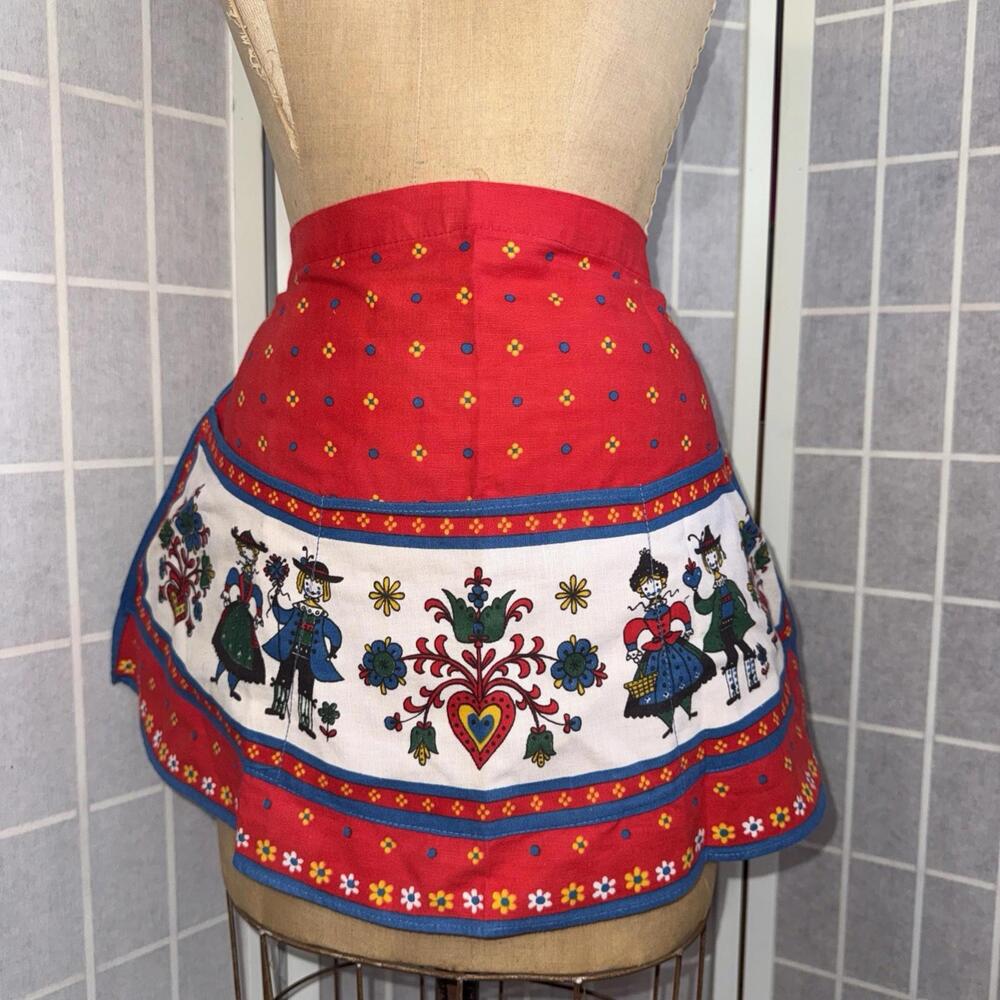 VINTAGE Swedish Folk Art Apron Heart Men Women Floral VIBRANT‎ Color Half Waist
